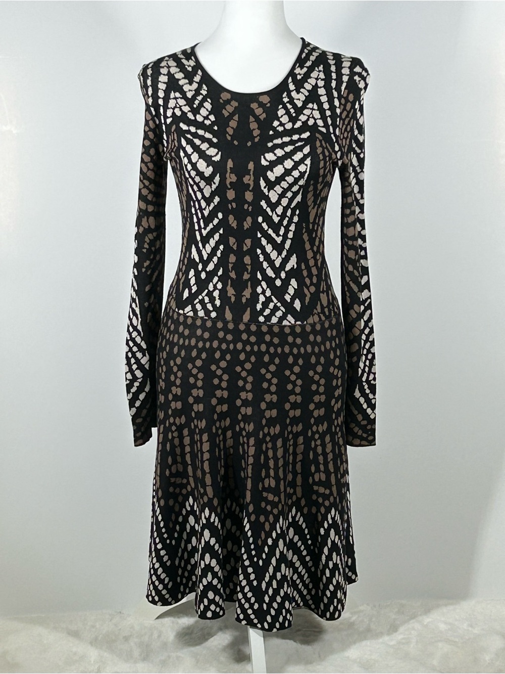 BCBGMAXAZRIA Skylar Silk Cotton Geometric Knit Flare Sweater Dress Small